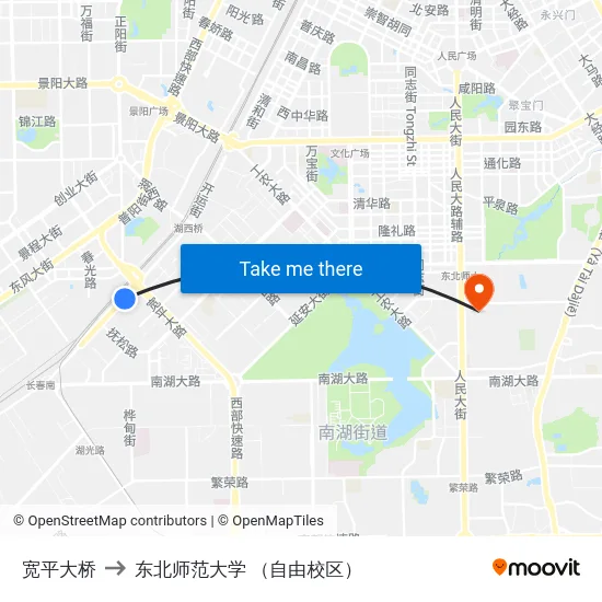 宽平大桥 to 东北师范大学 （自由校区） map