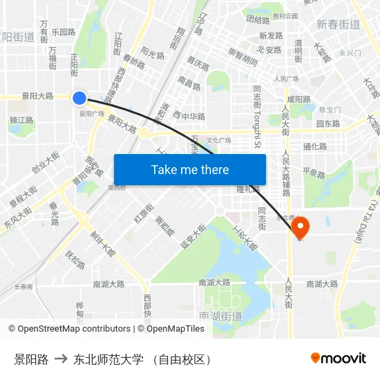 景阳路 to 东北师范大学 （自由校区） map