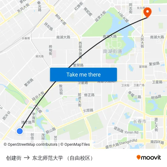 创建街 to 东北师范大学 （自由校区） map