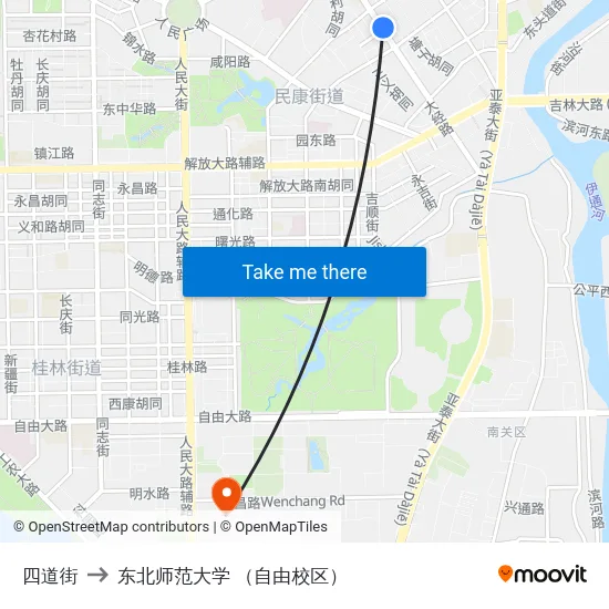 四道街 to 东北师范大学 （自由校区） map