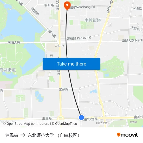 健民街 to 东北师范大学 （自由校区） map