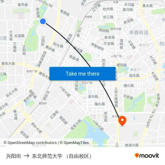 兴阳街 to 东北师范大学 （自由校区） map