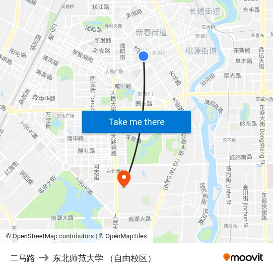 二马路 to 东北师范大学 （自由校区） map