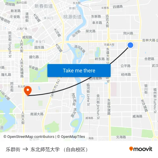 乐群街 to 东北师范大学 （自由校区） map