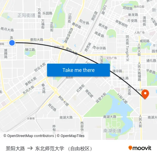 景阳大路 to 东北师范大学 （自由校区） map