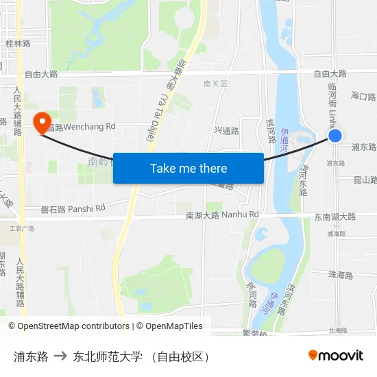 浦东路 to 东北师范大学 （自由校区） map
