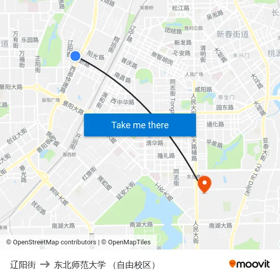 辽阳街 to 东北师范大学 （自由校区） map