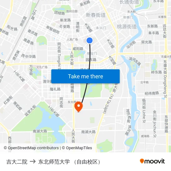 吉大二院 to 东北师范大学 （自由校区） map