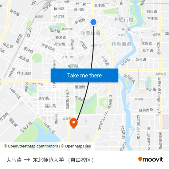 大马路 to 东北师范大学 （自由校区） map