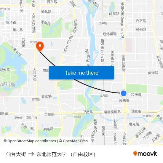 仙台大街 to 东北师范大学 （自由校区） map