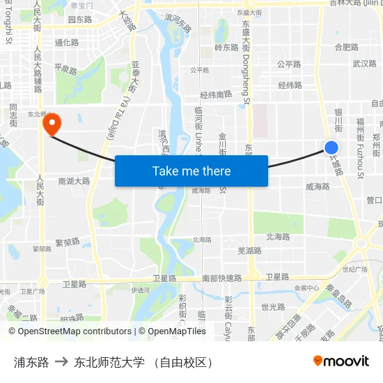 浦东路 to 东北师范大学 （自由校区） map