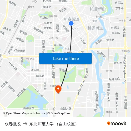 永春批发 to 东北师范大学 （自由校区） map