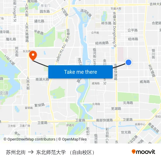 苏州北街 to 东北师范大学 （自由校区） map