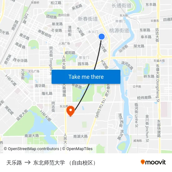 天乐路 to 东北师范大学 （自由校区） map