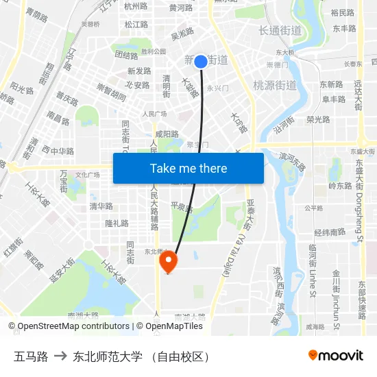 五马路 to 东北师范大学 （自由校区） map