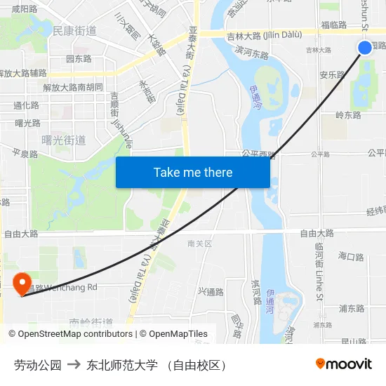 劳动公园 to 东北师范大学 （自由校区） map