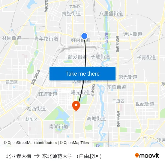 北亚泰大街 to 东北师范大学 （自由校区） map
