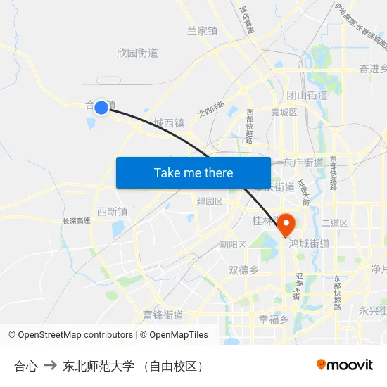 合心 to 东北师范大学 （自由校区） map