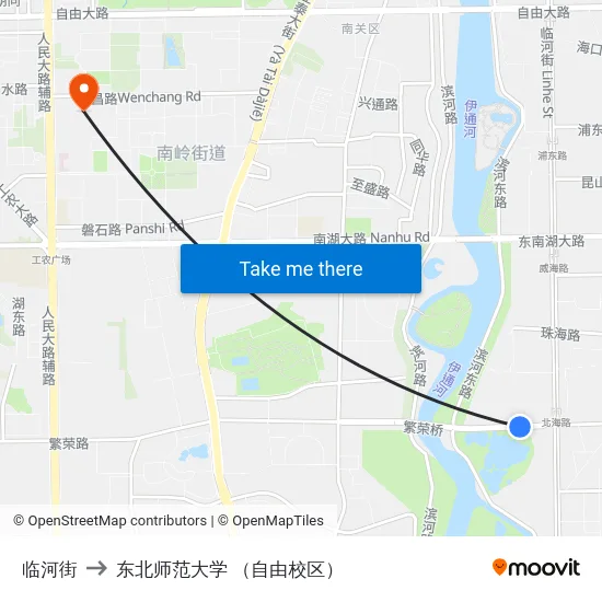临河街 to 东北师范大学 （自由校区） map