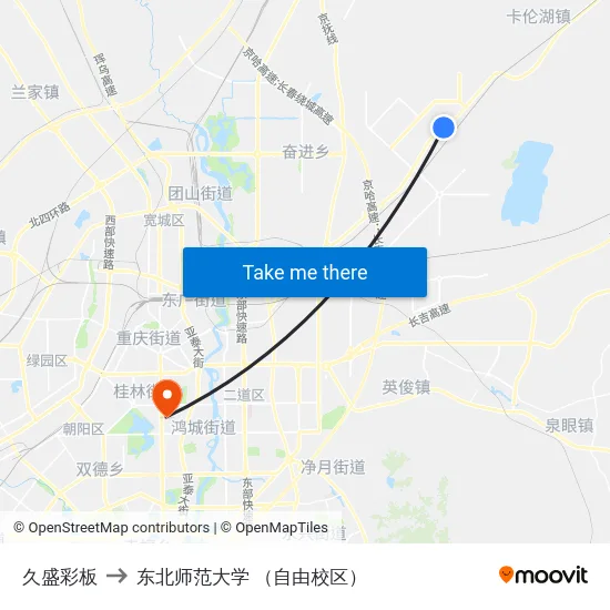 久盛彩板 to 东北师范大学 （自由校区） map