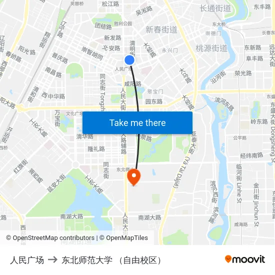 人民广场 to 东北师范大学 （自由校区） map