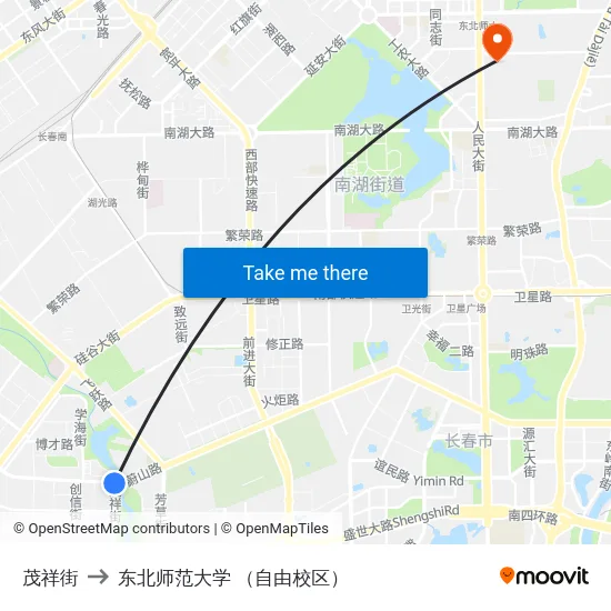 茂祥街 to 东北师范大学 （自由校区） map