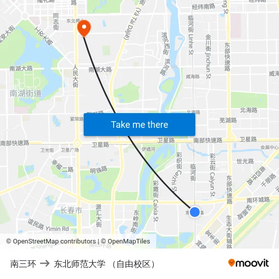 南三环 to 东北师范大学 （自由校区） map