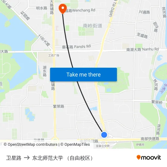 卫星路 to 东北师范大学 （自由校区） map