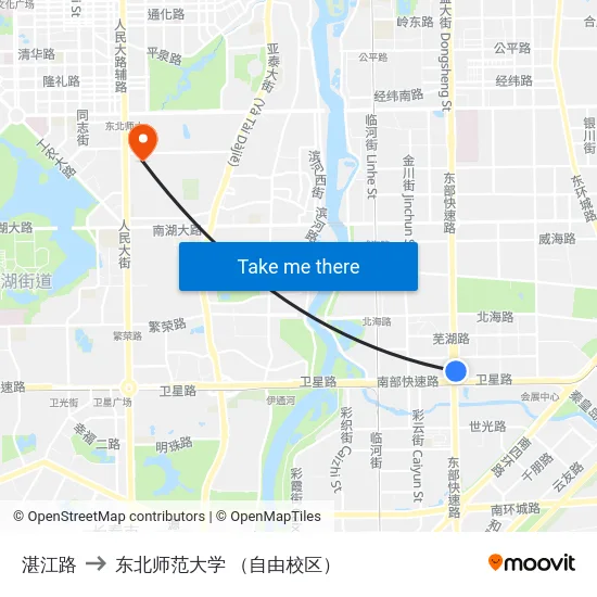 湛江路 to 东北师范大学 （自由校区） map