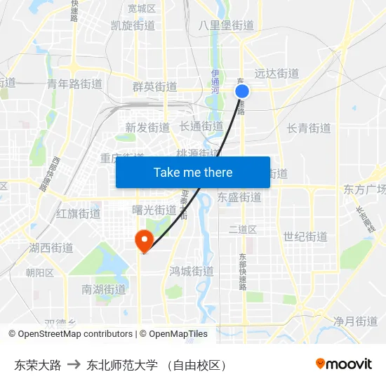 东荣大路 to 东北师范大学 （自由校区） map