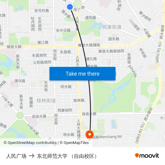 人民广场 to 东北师范大学 （自由校区） map