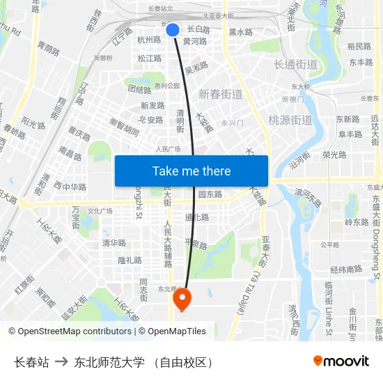 长春站 to 东北师范大学 （自由校区） map