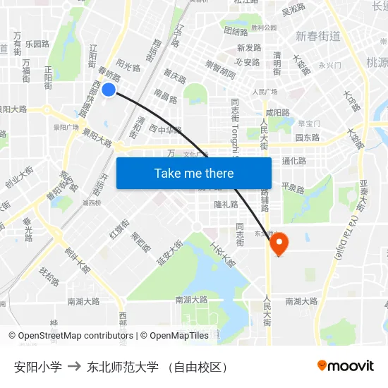 安阳小学 to 东北师范大学 （自由校区） map