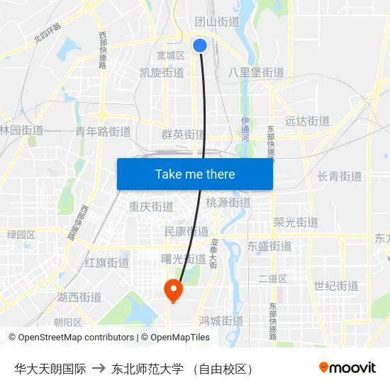 华大天朗国际 to 东北师范大学 （自由校区） map