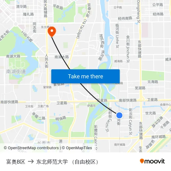 富奥B区 to 东北师范大学 （自由校区） map