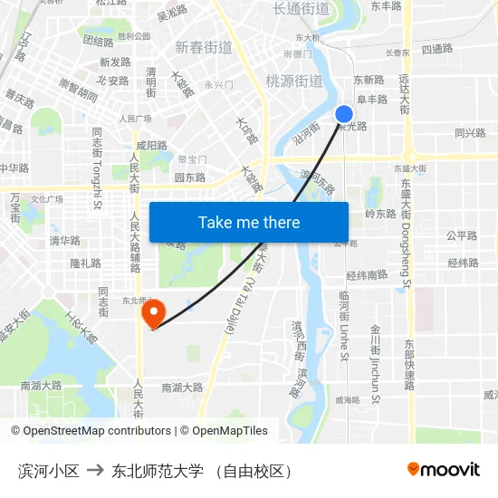 滨河小区 to 东北师范大学 （自由校区） map