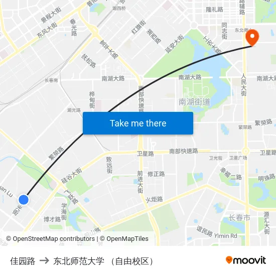 佳园路 to 东北师范大学 （自由校区） map