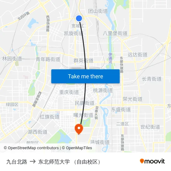 九台北路 to 东北师范大学 （自由校区） map