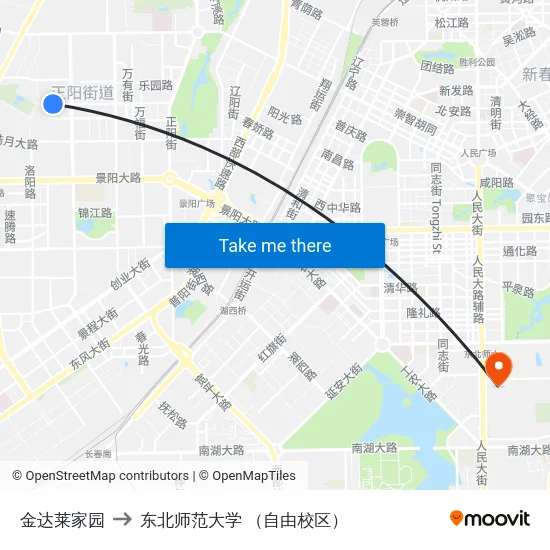 金达莱家园 to 东北师范大学 （自由校区） map