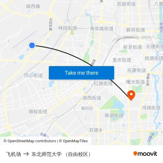 飞机场 to 东北师范大学 （自由校区） map