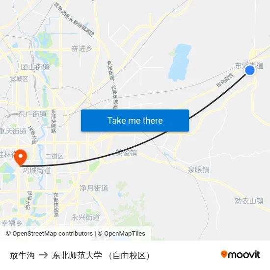 放牛沟 to 东北师范大学 （自由校区） map