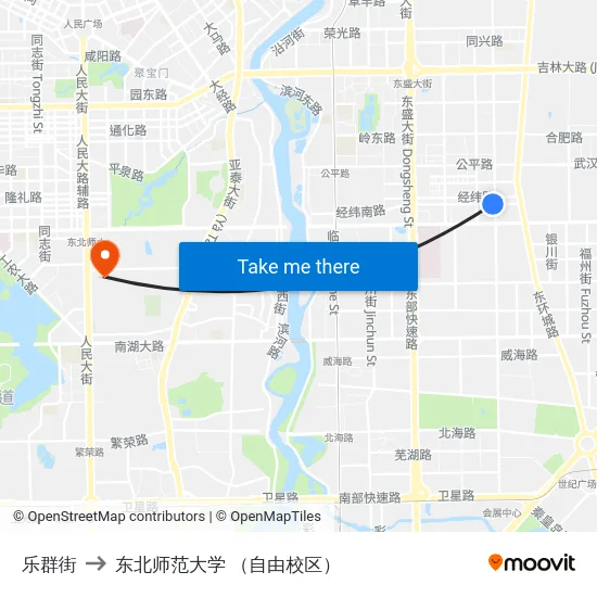 乐群街 to 东北师范大学 （自由校区） map