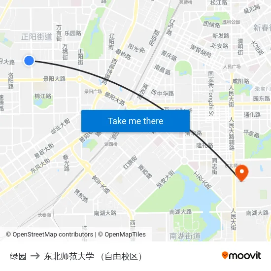 绿园 to 东北师范大学 （自由校区） map