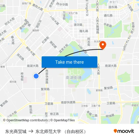 东光商贸城 to 东北师范大学 （自由校区） map