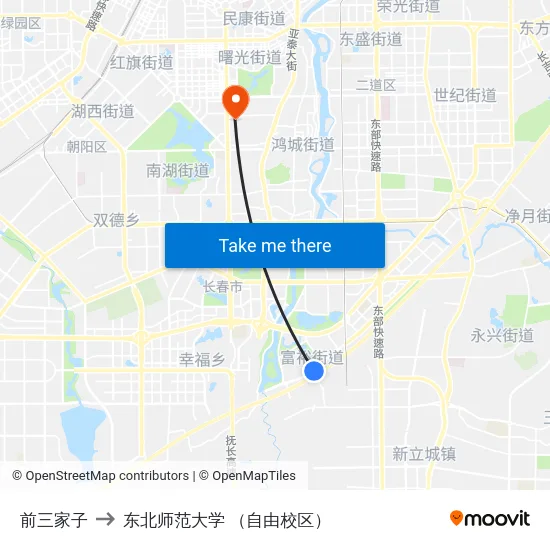 前三家子 to 东北师范大学 （自由校区） map