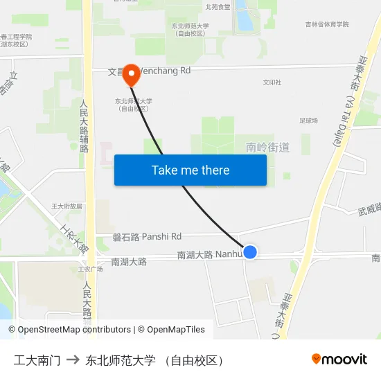工大南门 to 东北师范大学 （自由校区） map