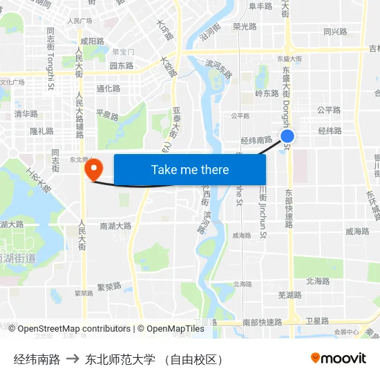 经纬南路 to 东北师范大学 （自由校区） map