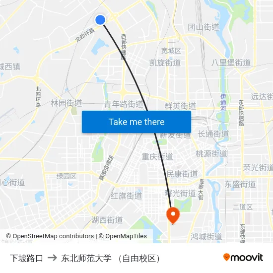 下坡路口 to 东北师范大学 （自由校区） map