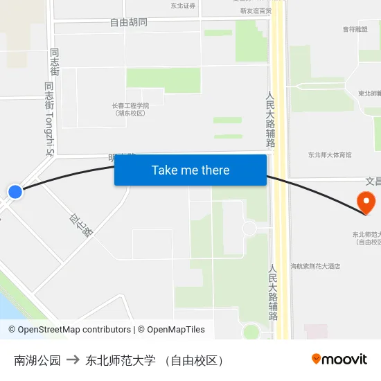 南湖公园 to 东北师范大学 （自由校区） map