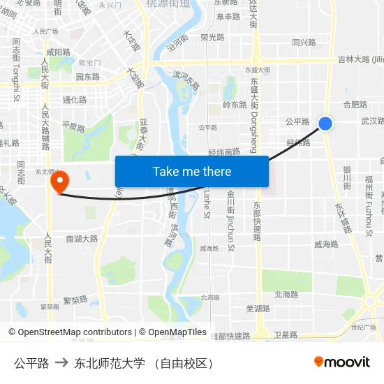 公平路 to 东北师范大学 （自由校区） map